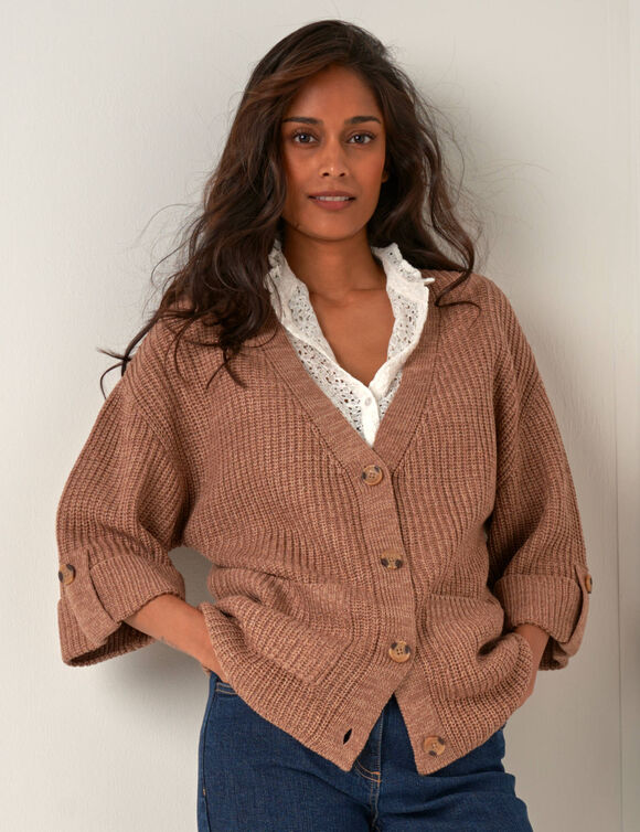 Gilet loose boutonné, manches 7/8ème (taupe chiné) Gilet loose boutonné, manches 7/8ème (taupe chiné)